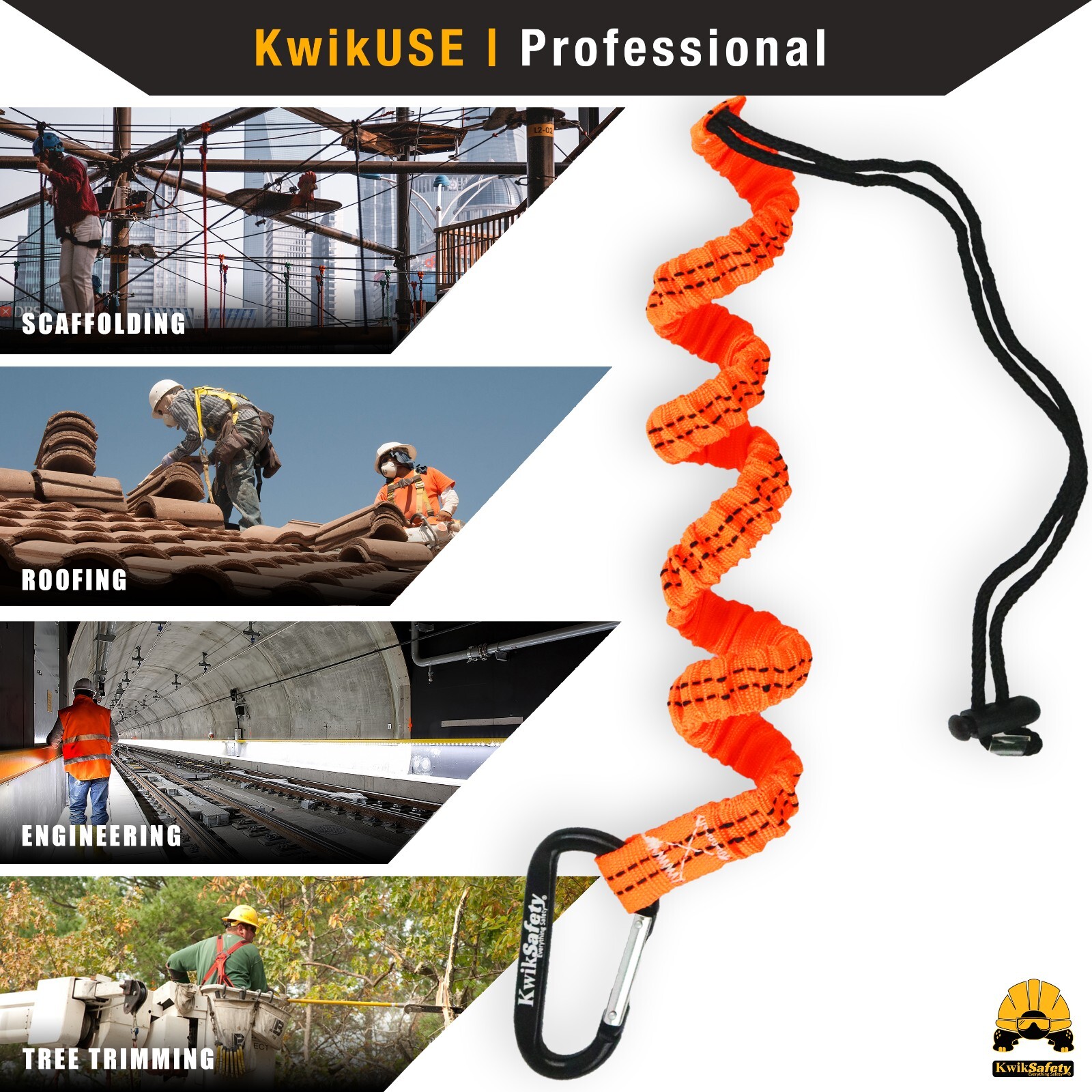 KwikSafety TENTACLE Light Duty Retractable Bungee Tool Lanyard w/ Carabiner Clip
