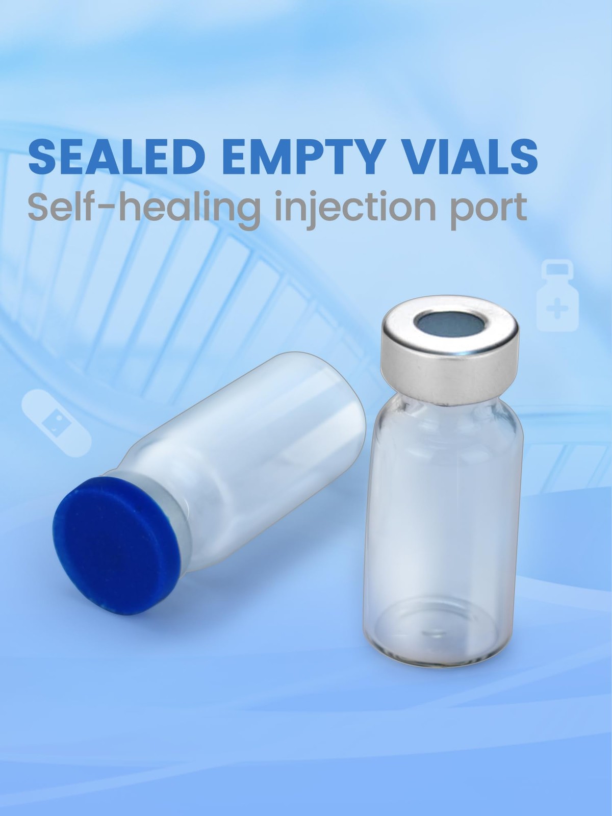20ml Glass Vials – Self-Healing Injection Port, Sterile Empty Vials with Sea…