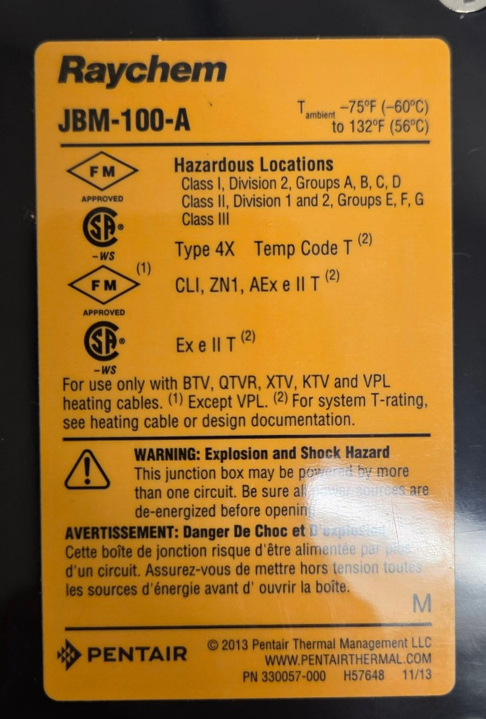 New Pentair Raychem JBM-100-A Multi Entry Power Connection & Junction Box