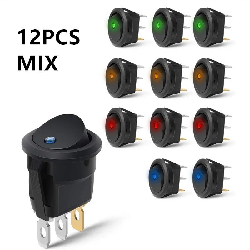 12x LED Lighted Rocker Switch 12V Illuminated on off Toggle Switches 3 Pins