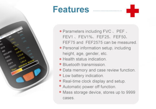 handheld Spirometer Pulmonary Function Lung Volume Device Bluetooth NEW 70b