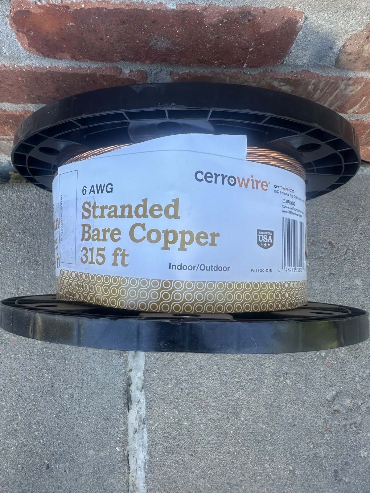 New Cerrowire #6 AWG Solid Bare Copper Grounding Wire 315ft Spool