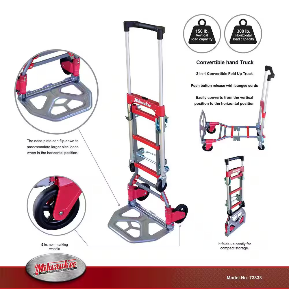 150 Lbs. Vertical Capacity and 300 Lbs. Horizontal Capacity Convertible Truck