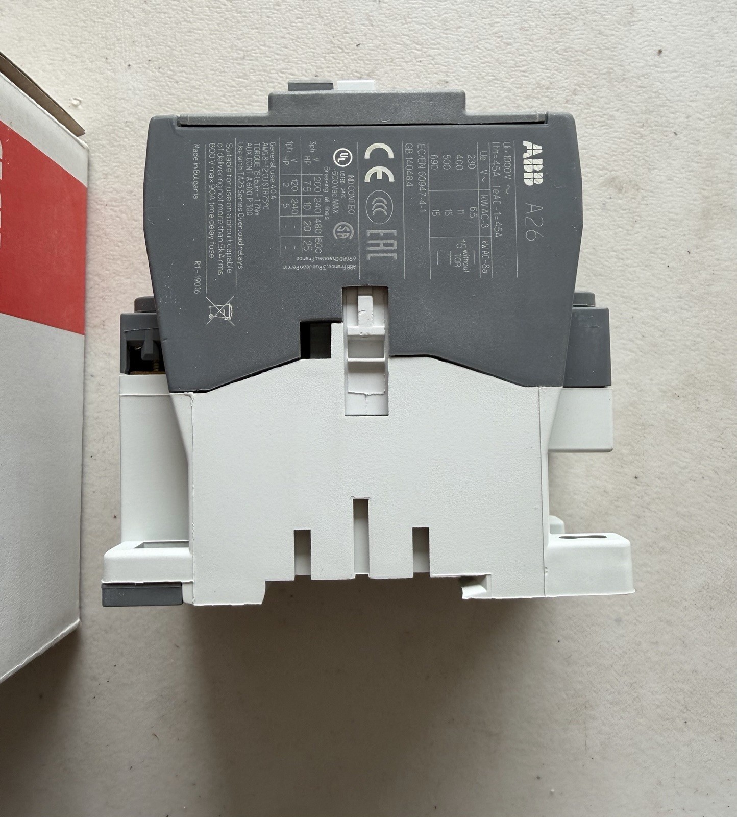 ABB A26-30-10 110V-120V 50-60Hz Contactor 1SBL241001R8410