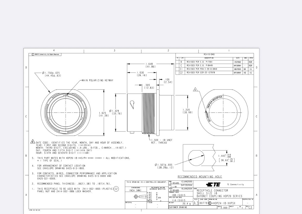 TE Connectivity Deutsch Circular Male Plug Connector Housing HD36-18-14PE Qty-5