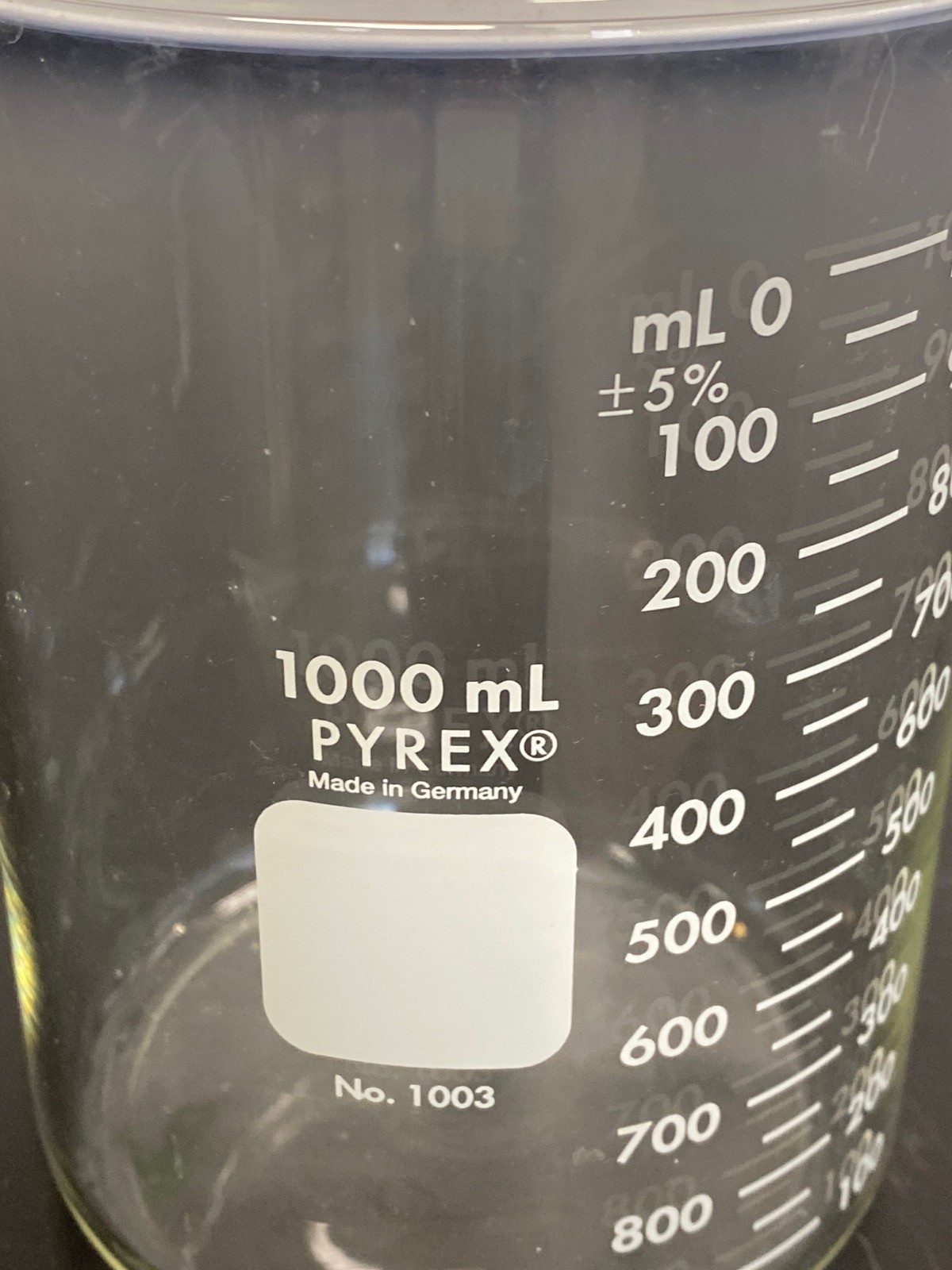 PYREX Glass 1000mL HD Low Form Dual Graduated Griffin Beaker Pour Spout 1003-1L