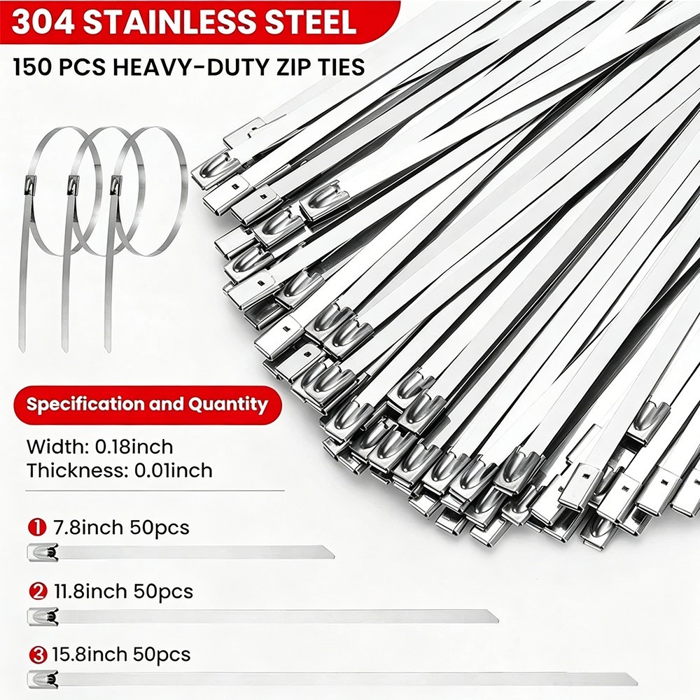 Stainless Steel Zip Ties Gun Kit,Heavy Duty Outdoor Fastening Cable Tie Tool Set