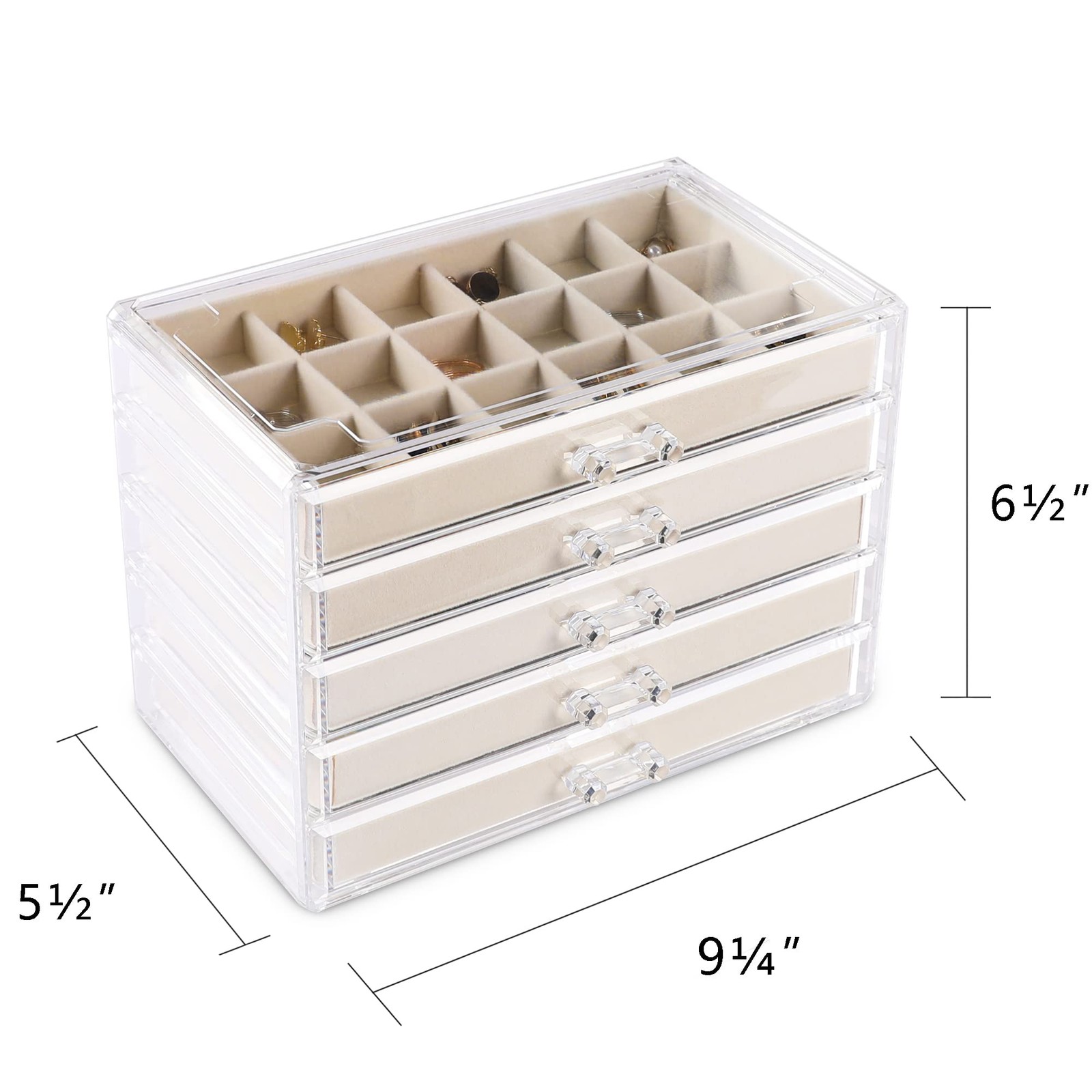 Frebeauty Acrylic Jewelry Organizer Earring Organizer Box with 5 Drawers Earring