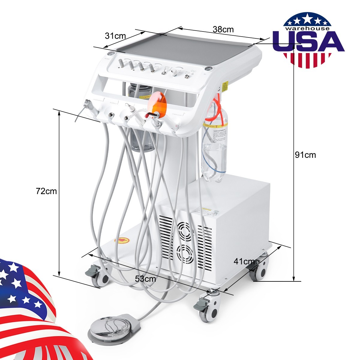 Dental Mobile Delivery Unit Cart with Air Compressor ultrasonic scalers 4Hole