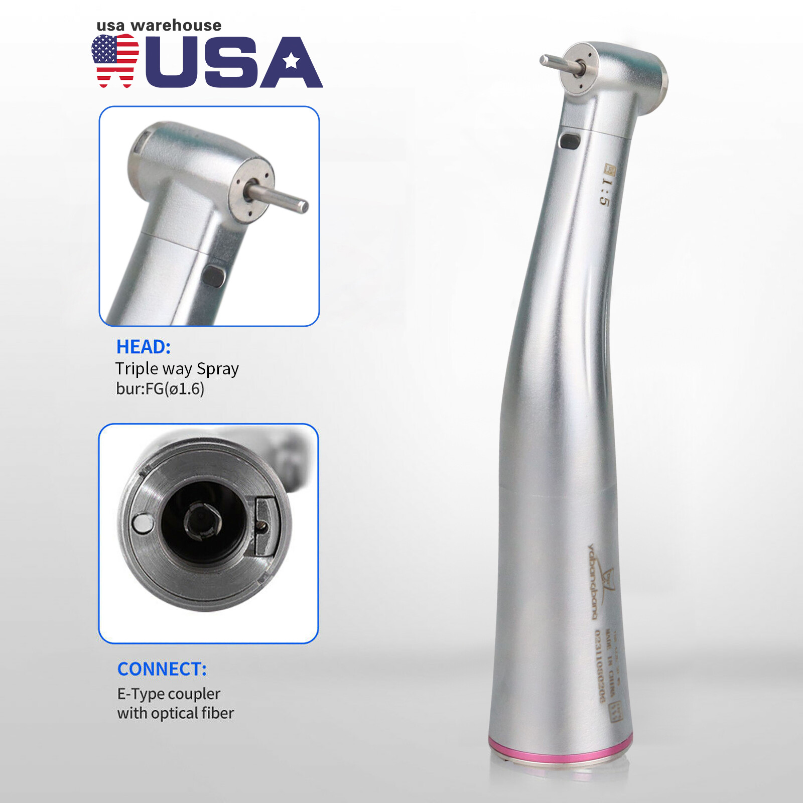 1-50*Dental 1:5 Increasing Fiber Optic LED Contra Angle Handpiece Fit NSK NYD