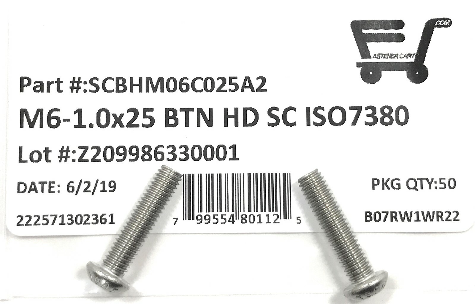 (50) M6 x 1.0 x25 Stainless Steel Button Head Socket Cap Screws ISO7380 M6-1.00