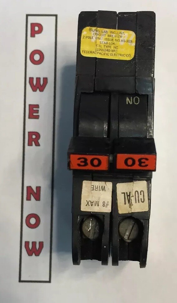 Federal Pacific FPE Stab-Lok Breaker 2 Pole 30 Amp 240V Thin – Ships Today