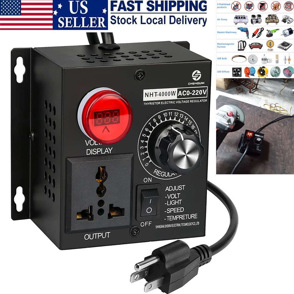 Electric Motor Variable Speed Controller – 120V~220V 15A 4000W AC Motor Speed US