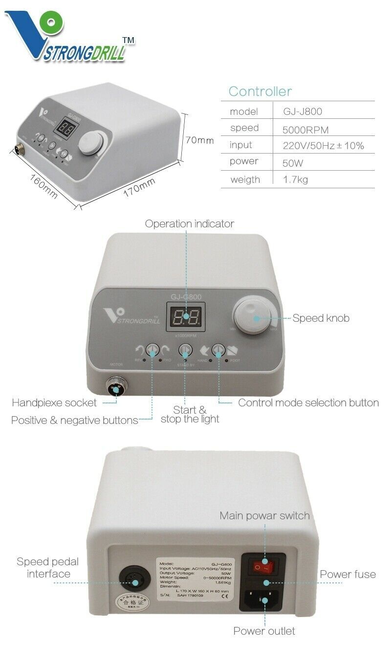 Strongdrill Dental Lab Brushless Micromotor G800 with 50000 rpm Handpiece W101E