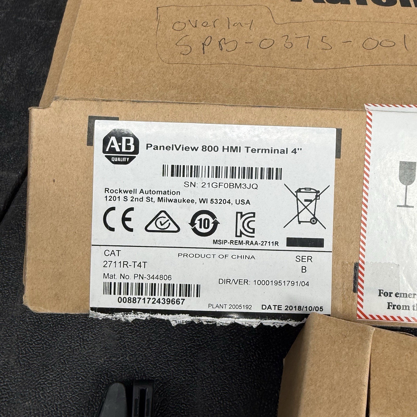 Allen-Bradley 2711R-T4T PanelView 800 HMI 4” Touch Terminal Series B Sealed Air