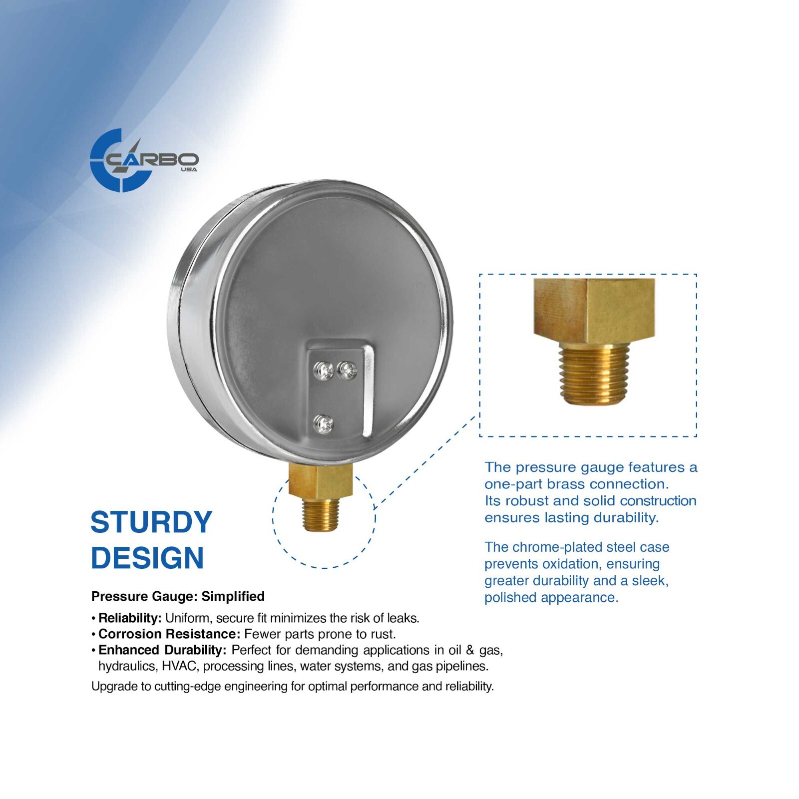 4″ Pressure Gauge – Chrome Plated Steel Case, 1/4″NPT, Lower Side Mnt. 3000 PSI