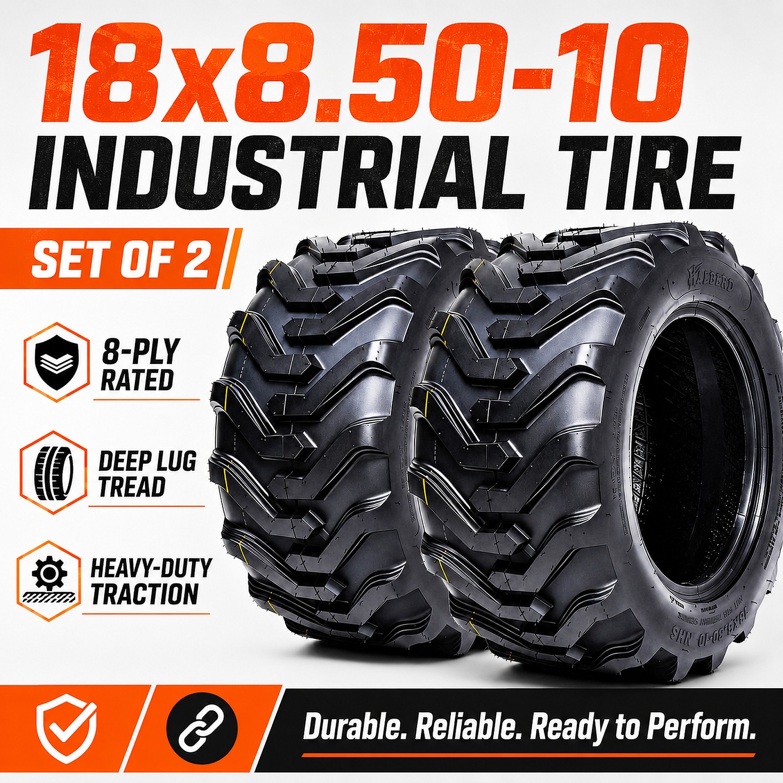 Set 2 HALBERD 18×8.50-10 Tractor Tires 8PR Skid Steer Industrial 18×8.5×10 Tires