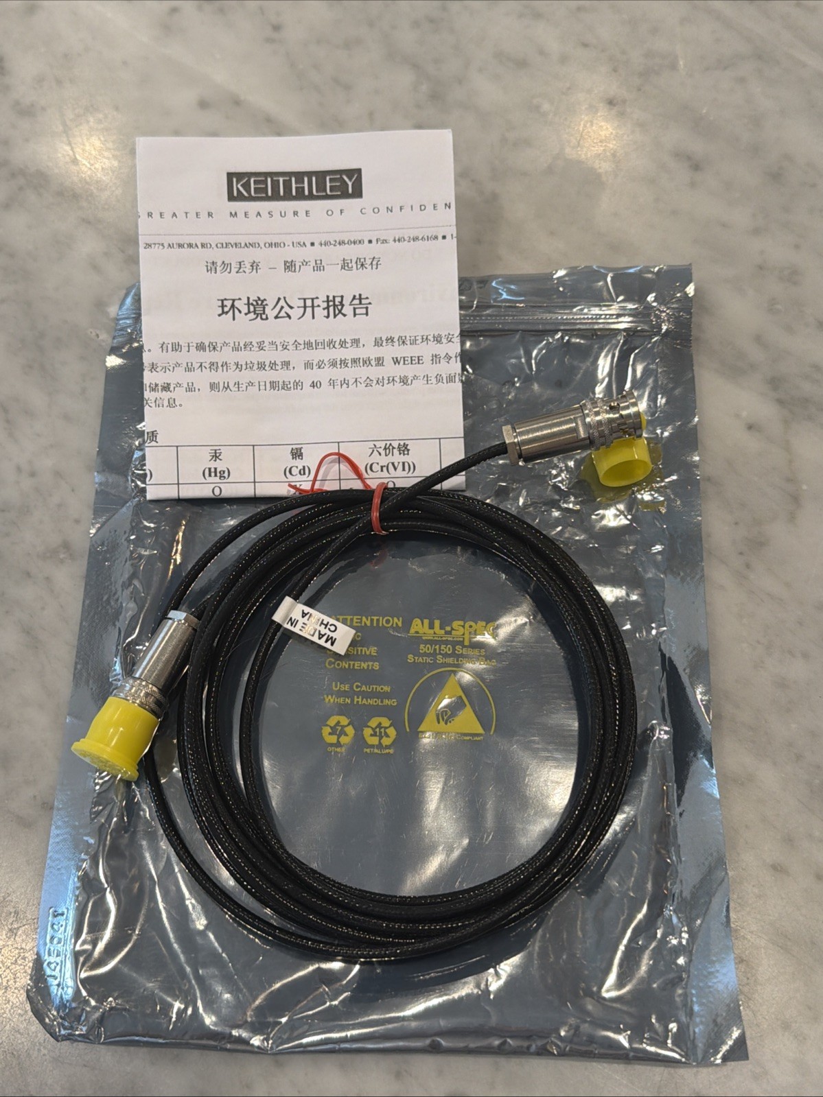 Keithley 4200-TRX-3 Low Noise Triax Cable, 3-Slot Connectors, 3 Meters/10ft