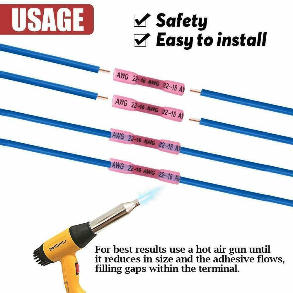 200PCS Heat Shrink But Connector Waterproof Electrical Wire Marine Butt Splice