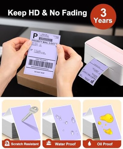 Phomemo 4×6 Thermal Labels for Shipping Label Printer – 500PCS Purple Mailing…