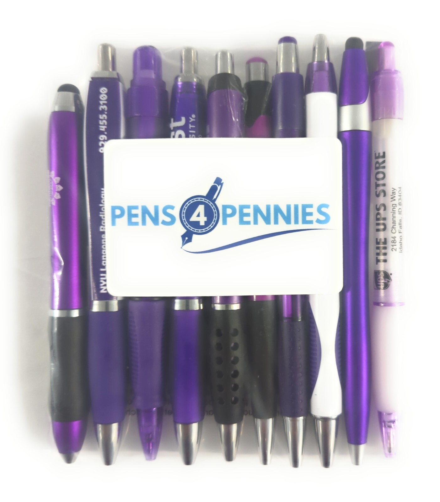 10ct Mixed Lot Misprint Retractable Click Pens: PURPLE/ VIOLET/ LAVENDER/ PLUM