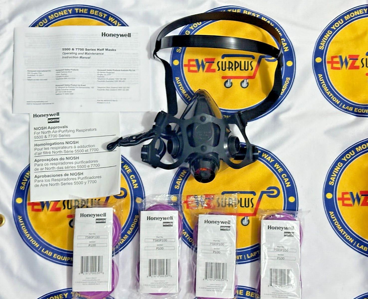 NEW HONEYWELL NORTH 7700 SERIES HALF FACE RESPIRATOR + 4 PAIRS FILTERS 7580P100