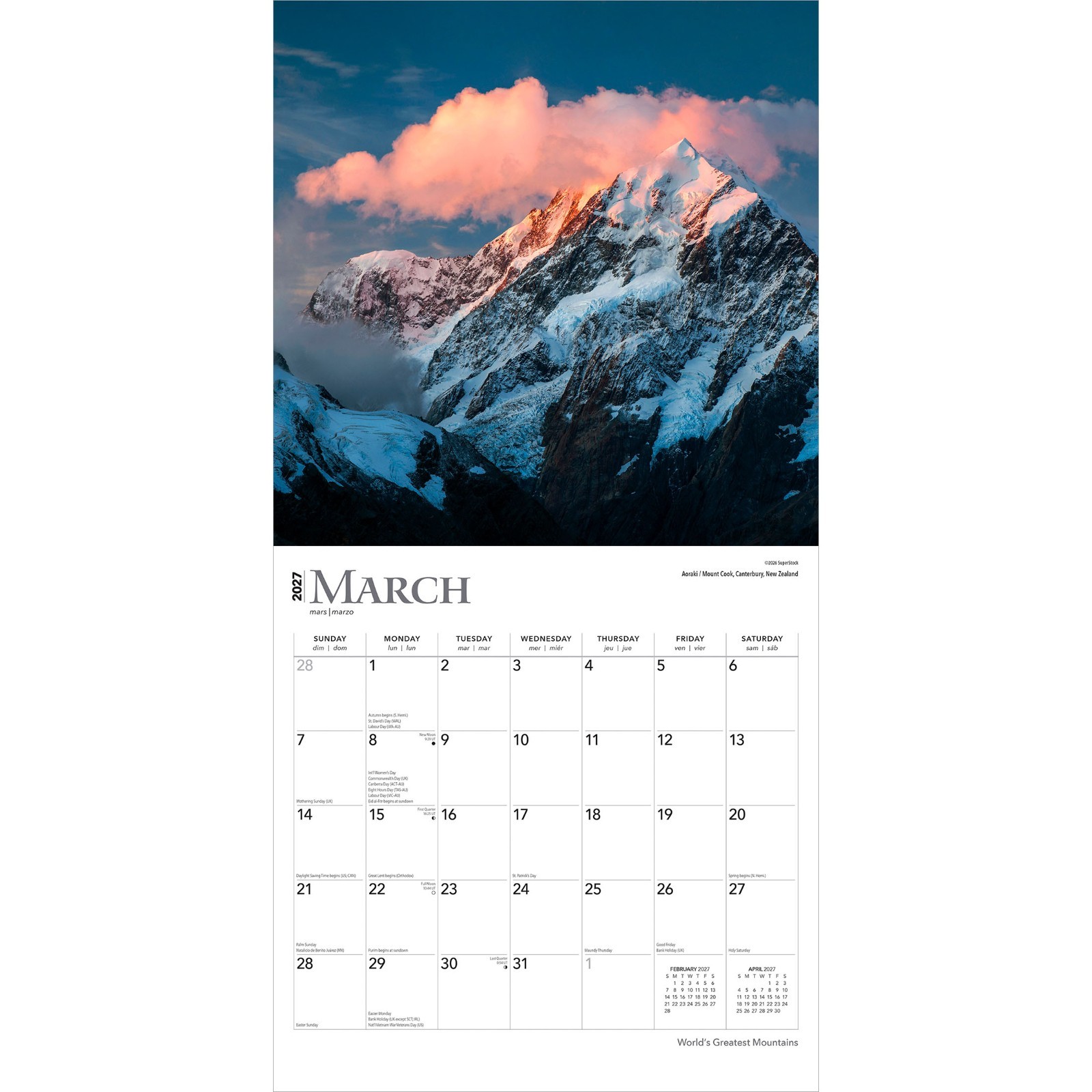 World’s Greatest Mountains | 2027 12×24″ (Hanging) Monthly Wall Calendar