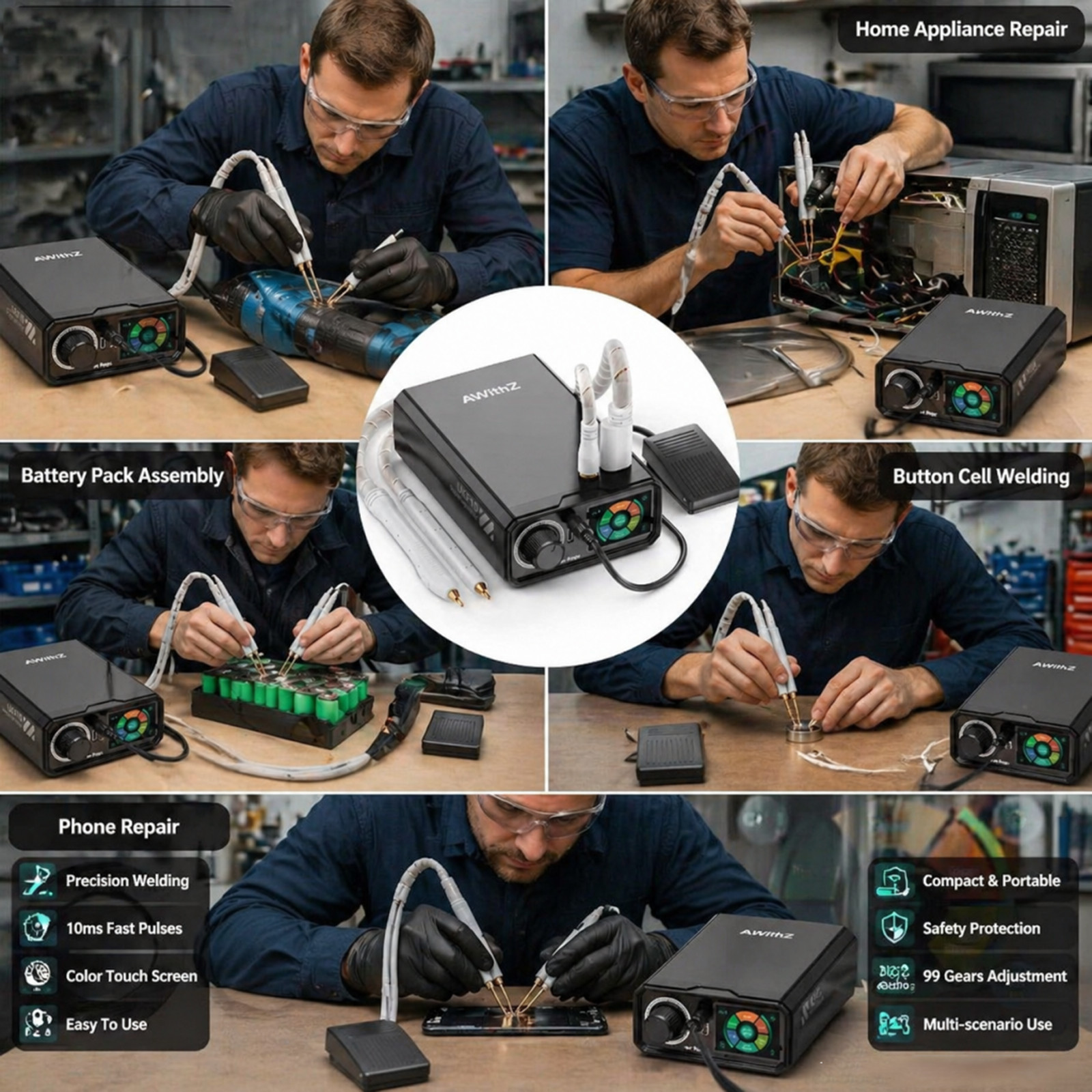 AWithZ Spot Welder Pedal Farad Capacitor 18650 Li Battery Spot Welding Machine
