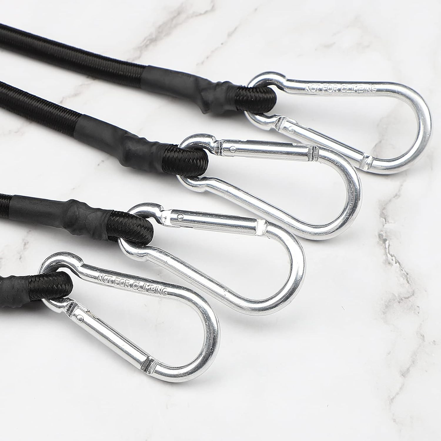 ZHOUBIN 48 Inch Black Bungee Cords with Carabiner Hooks, 4Pcs