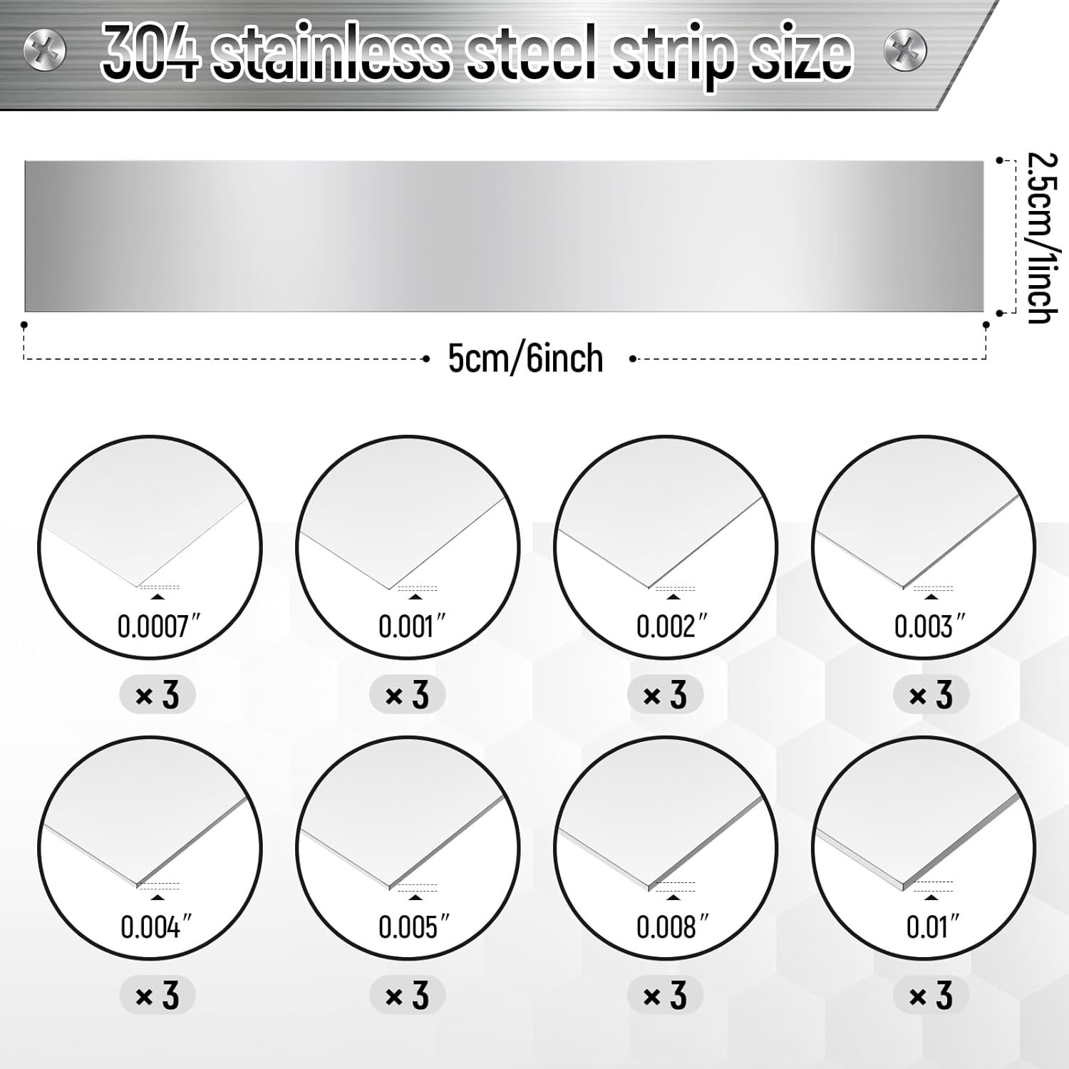 24 Pcs 304 Stainless Steel Strips Shim Stock Metal Shims 1″ Width X 6″ Length As
