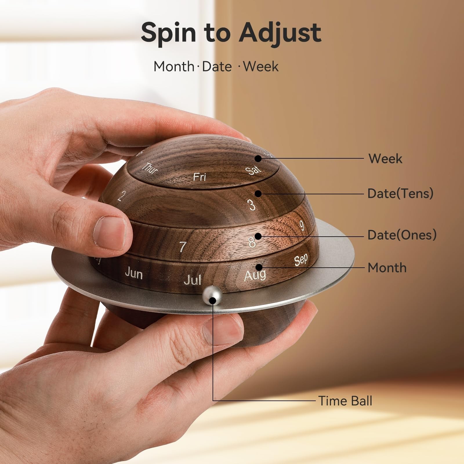 Mayhas Rotating Wooden Calendar – Walnut Wood Detachable Planetary Desk