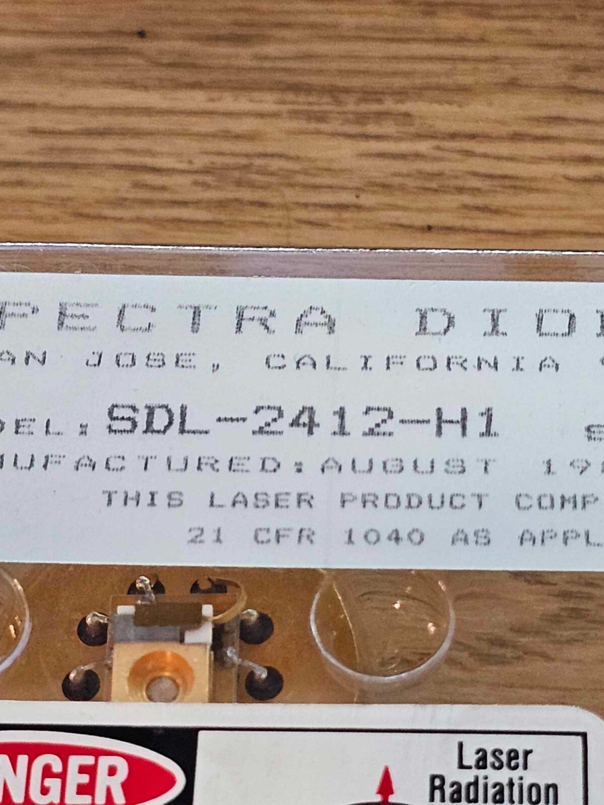 Spectra Physics DIODE LABS SDL-2412-H1 1988 GOLD PLATER LASER DIODE 21 CFR 500mW