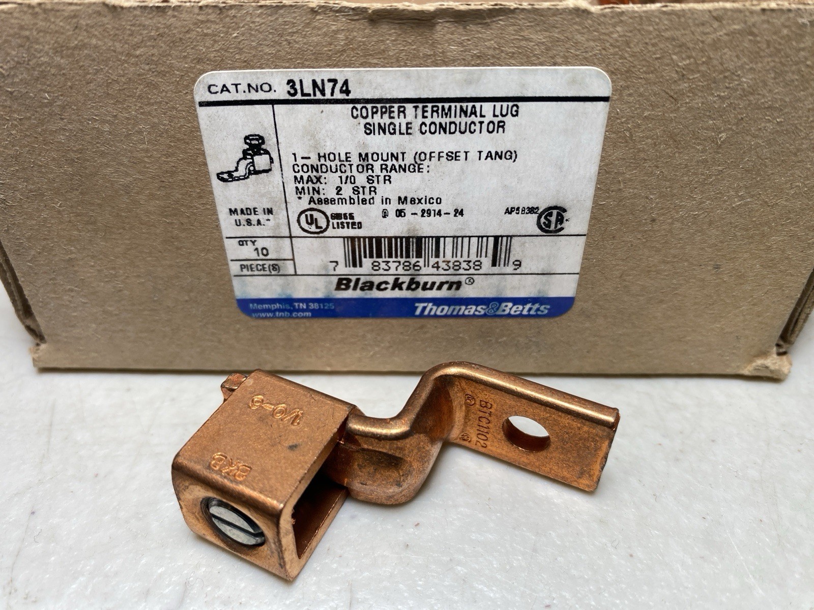 Qty 10- Blackburn Copper Mechanical Screw Lug Offset 1 Hole, 2 – 1/0 STR BTC1102