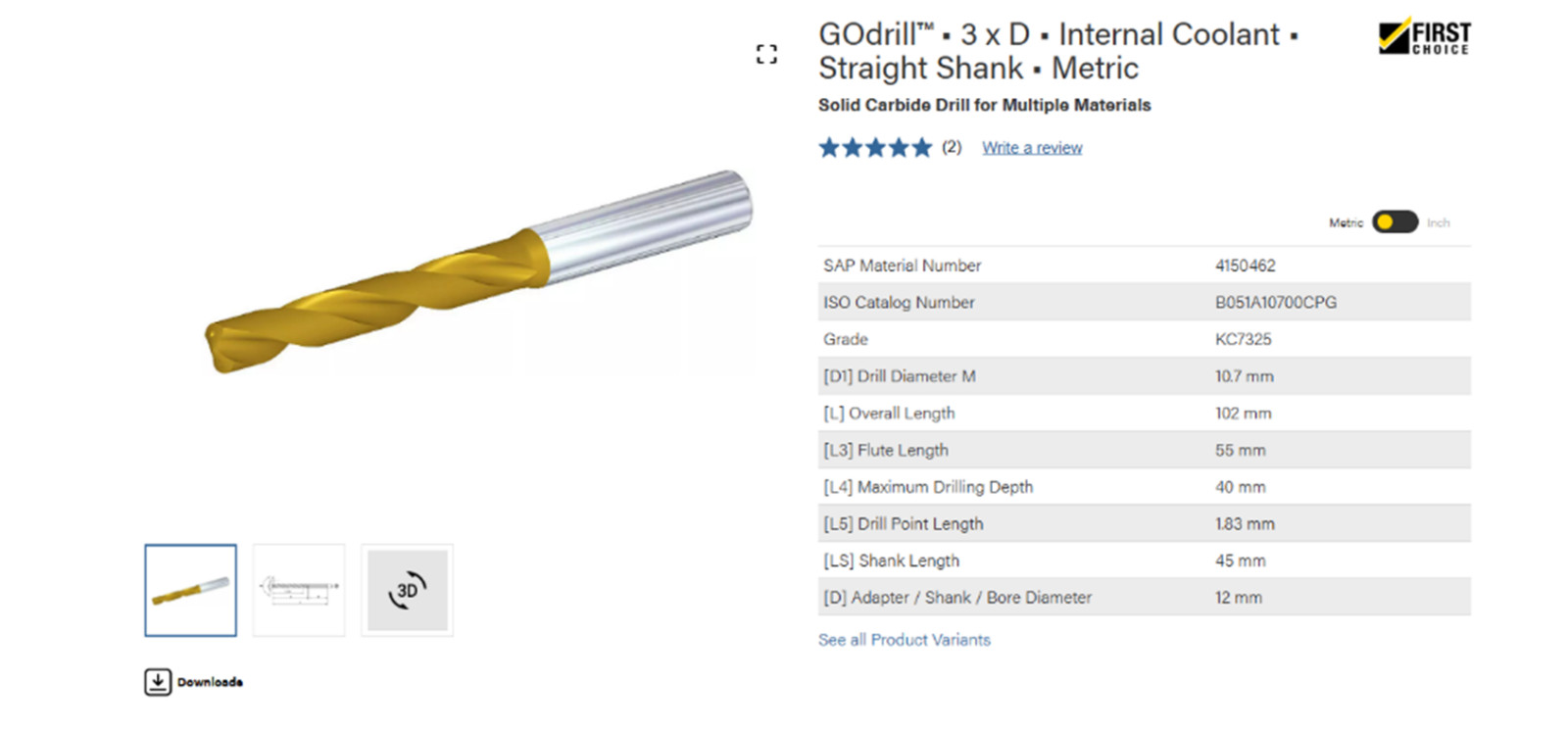 KENNAMETAL B051A10700CPG – KC7325 GOdrill INTERNAL COOLANT STRAIGHT SHANK