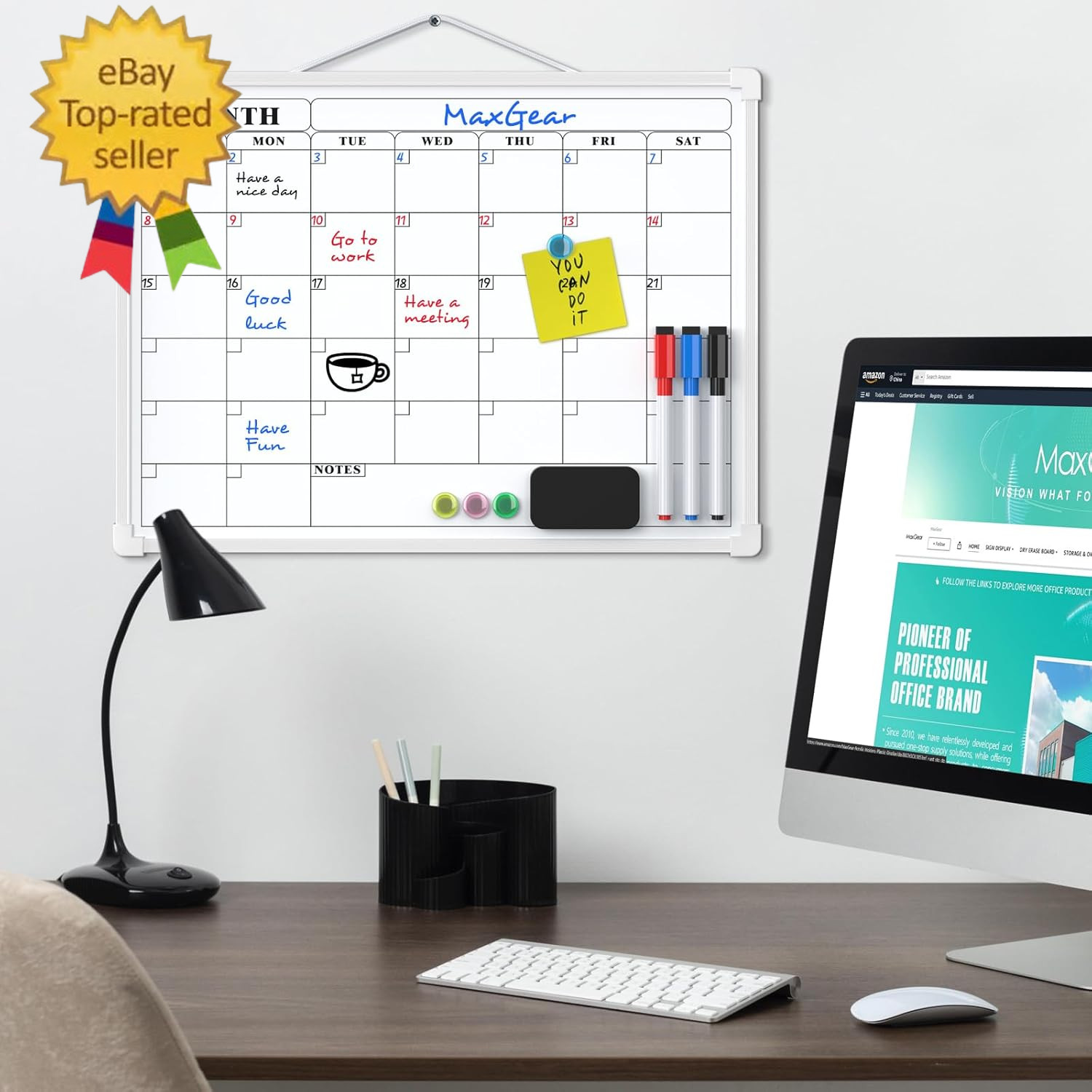 Monthly Calendar Dry Erase Board for Wall, 16″X12″ Small Hanging Double-Sided