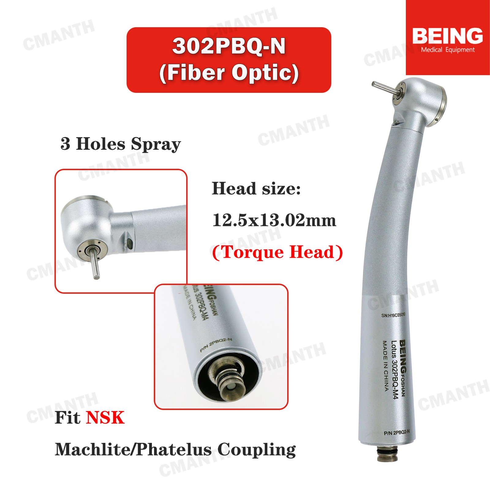 BEING Dental High Speed Handpiece Fiber Optic Air Turbine4/6Hole Coupler Fit NSK