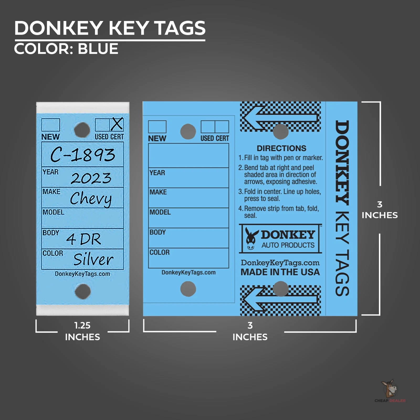 Car Dealer Key Tags (Laminated Self-Protecting) (250 Tags w/ Metal Rings)