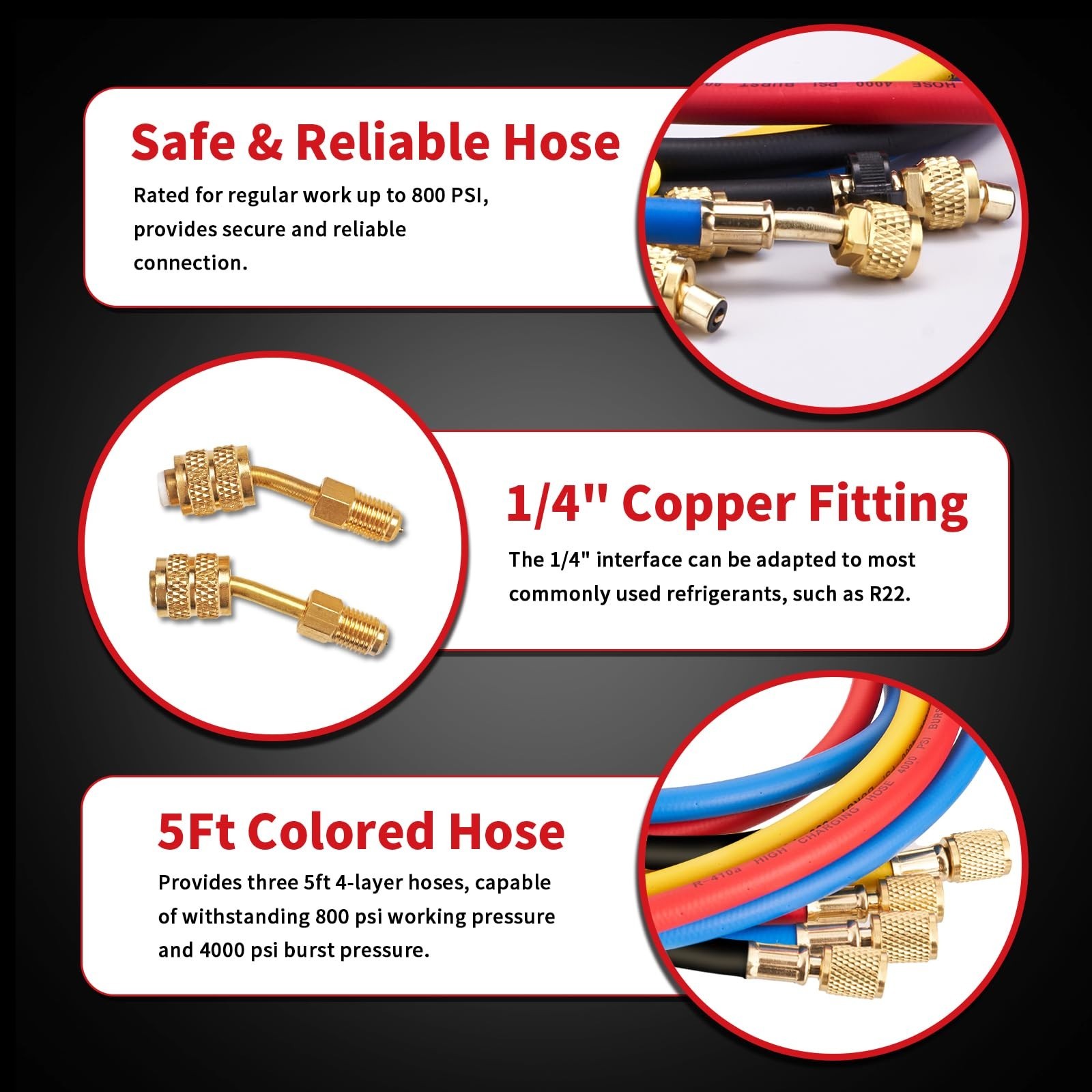 4-Way Manifold Gauge Set for R22/R410A/R134A | AC Charging Gauges, Quick Adapter