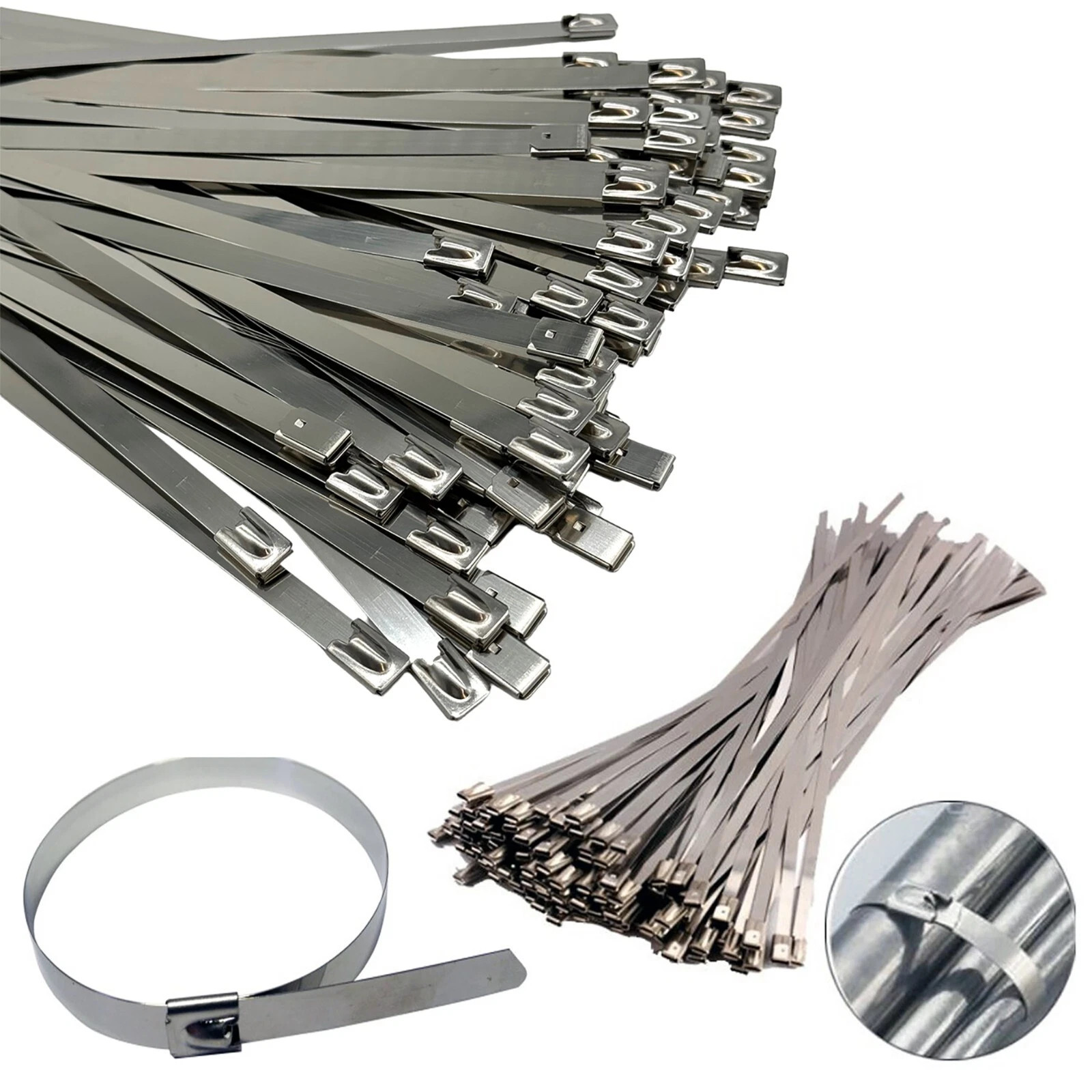 Metal Zip Ties 304 Stainless Steel Heavy Duty Cable 198-400lb 8″ 12″ 18 24″ 3CW