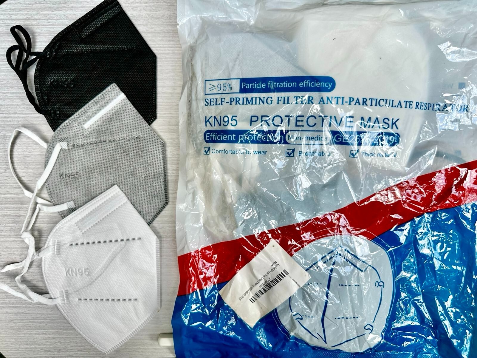 KN95 PROTECTIVE MASK GB2626-2019Self priming filter 30 white black gray