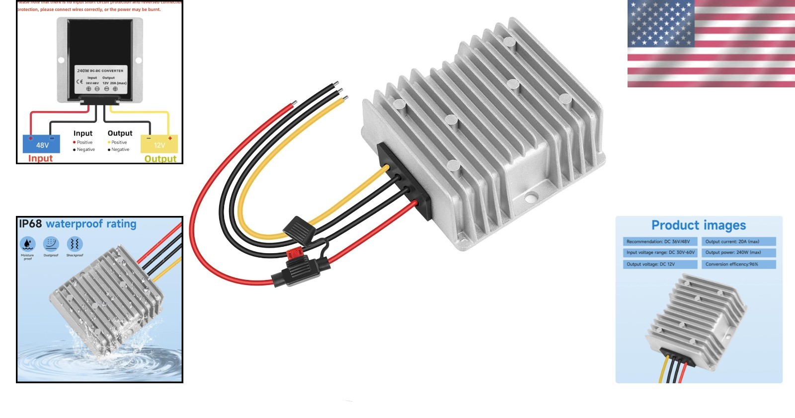 High-Efficiency 240W Step Down Converter 36V/48V to 12V for Golf Carts