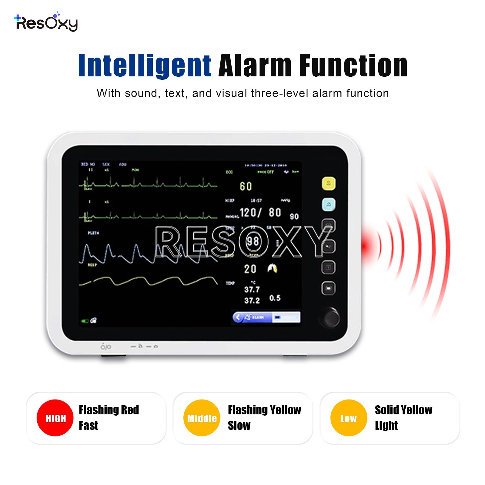 12-Inch Patient Vital Signs Monitor Multi-Parameter ECG/NIBP/TEMP/RESP/SPO2/PR