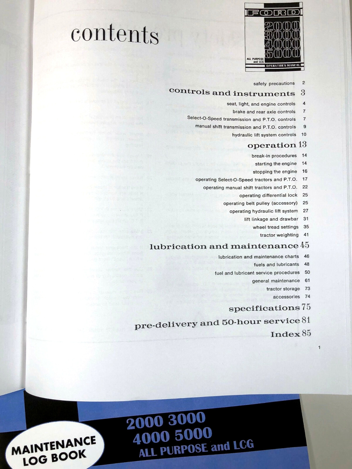 Ford 2000 3000 4000 5000 Tractor Operators Owners Manual All Purpose Lcg W/ Log