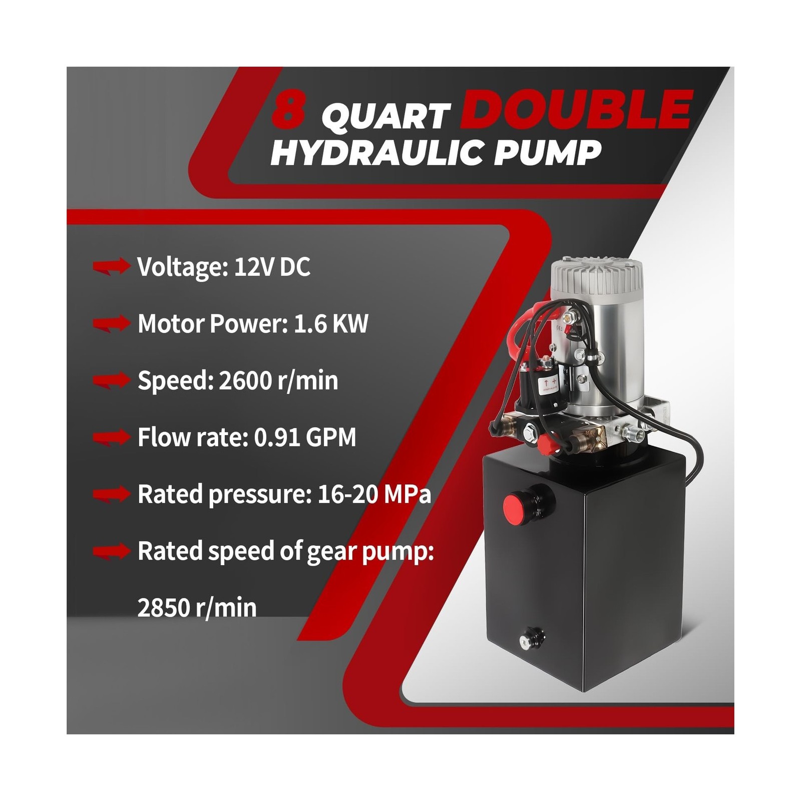 Nakkaa 12V DC Hydraulic Power Device 8 Quart Double Acting Hydraulic Dump Tra…