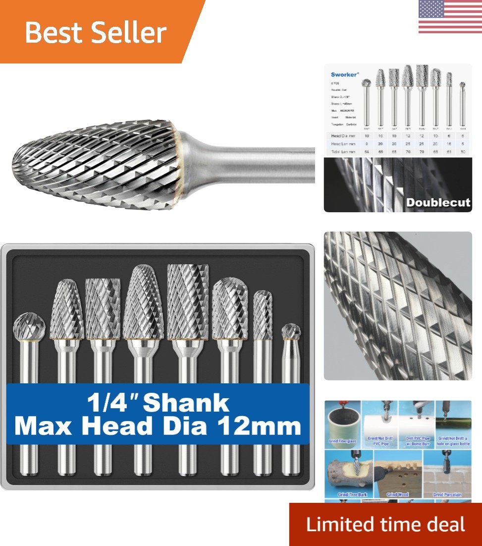 Professional-Grade 8-Piece Carbide Burr Set – Perfect for Carving and Deburring