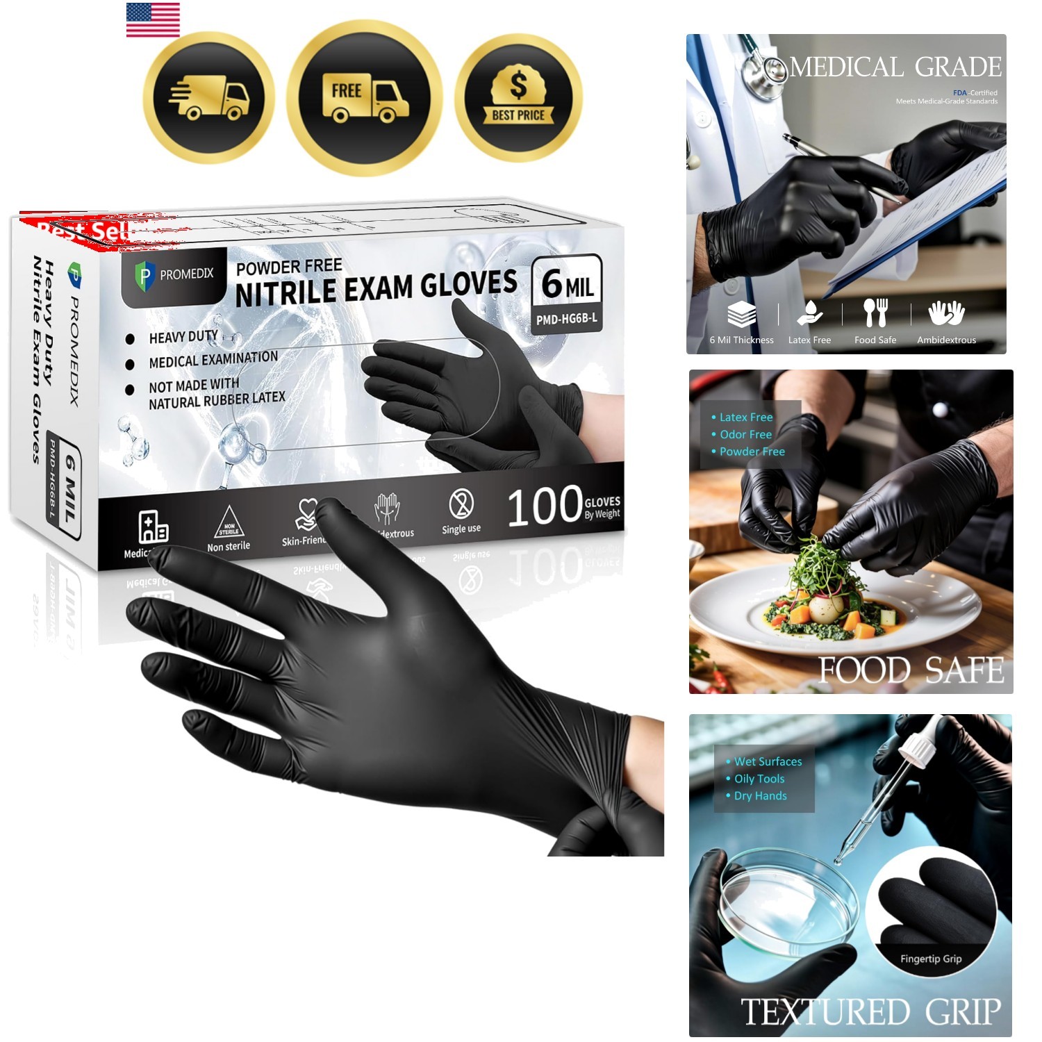 Black Disposable Nitrile Gloves, 6Mil 100 Pcs Food Safe Cooking Gloves Latex …