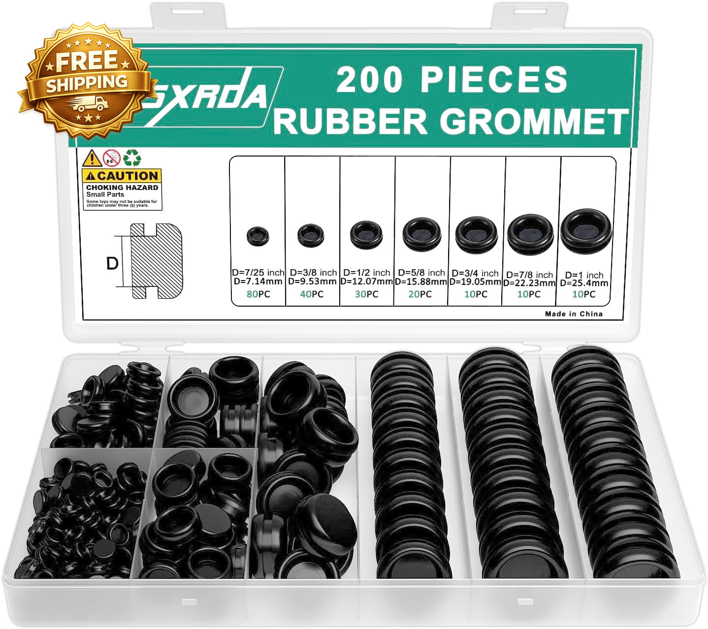 Rubber Grommet Kit 200 Pack – 7 Sizes Firewall Rubber Hole Plugs – Automotive
