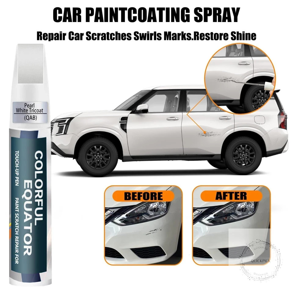 QAB Pearl White Tricoat Touch Up Paint for Nissan Car Paint Pen Scratch Repair