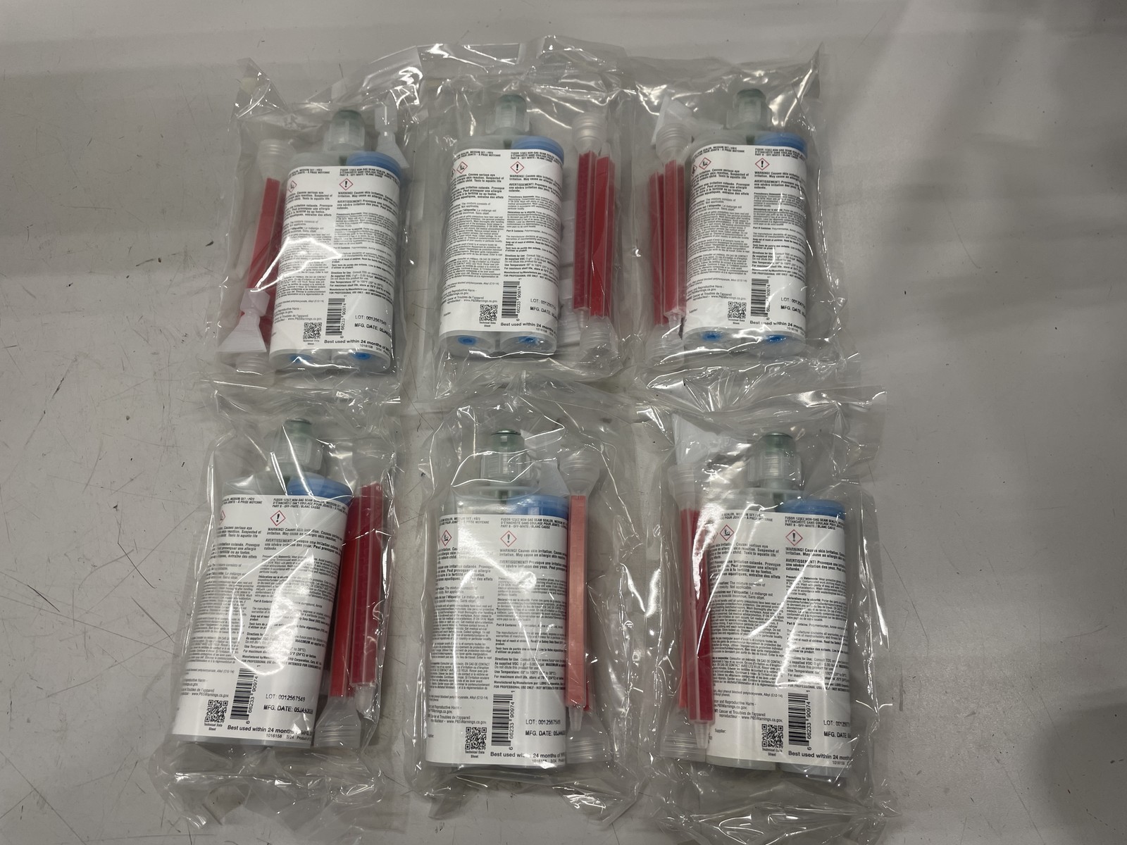 6 Pack of Fusor 123EZ 2-Part Medium Non-Sag Blue Seam Sealer 7.1 oz