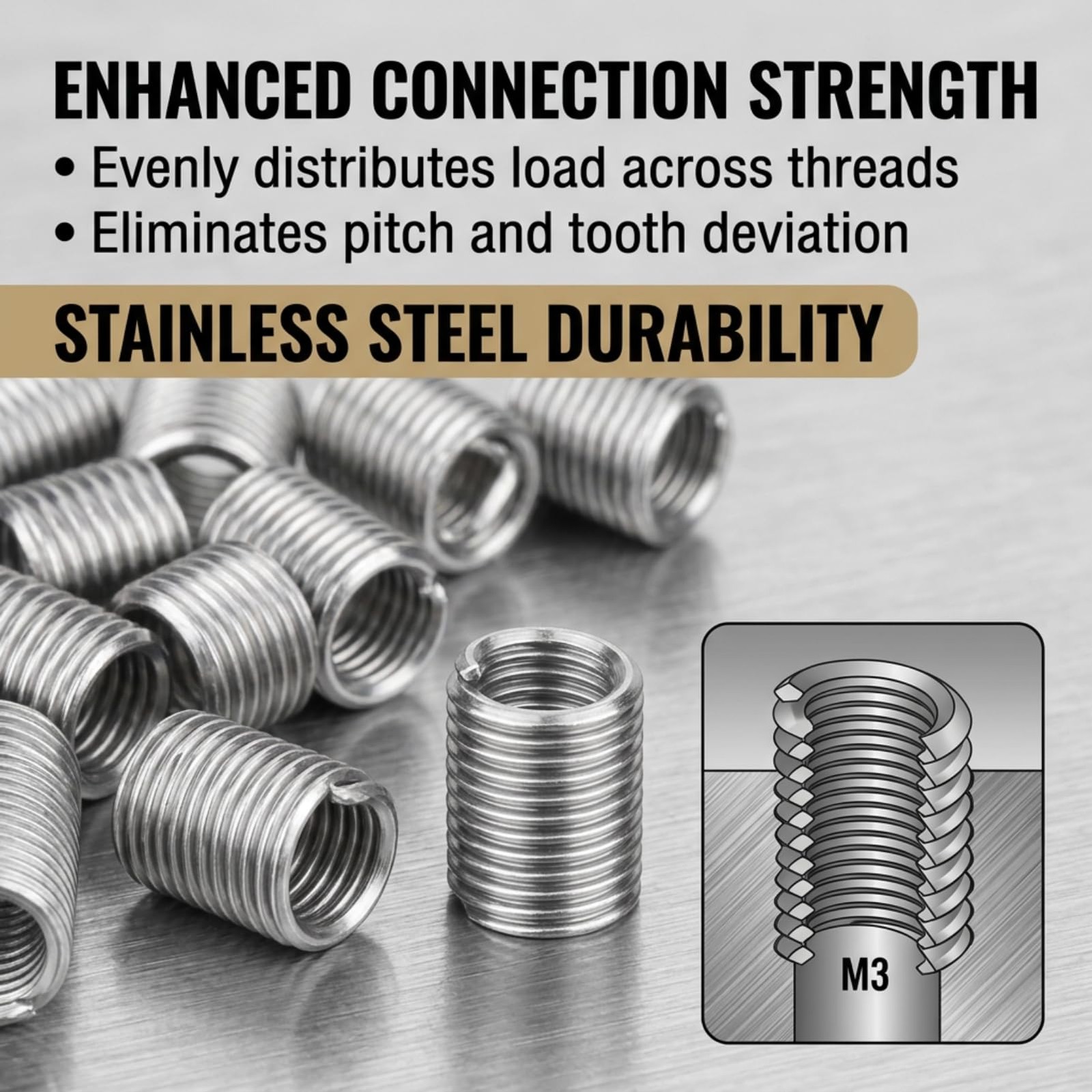 M3 Helicoil Thread Repair Kit – 50pcs Stainless Steel Coiled default, defult